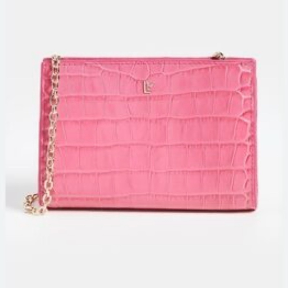 GUC Larroudé- Erin Clutch in Bright Pink Stamped Leather.
